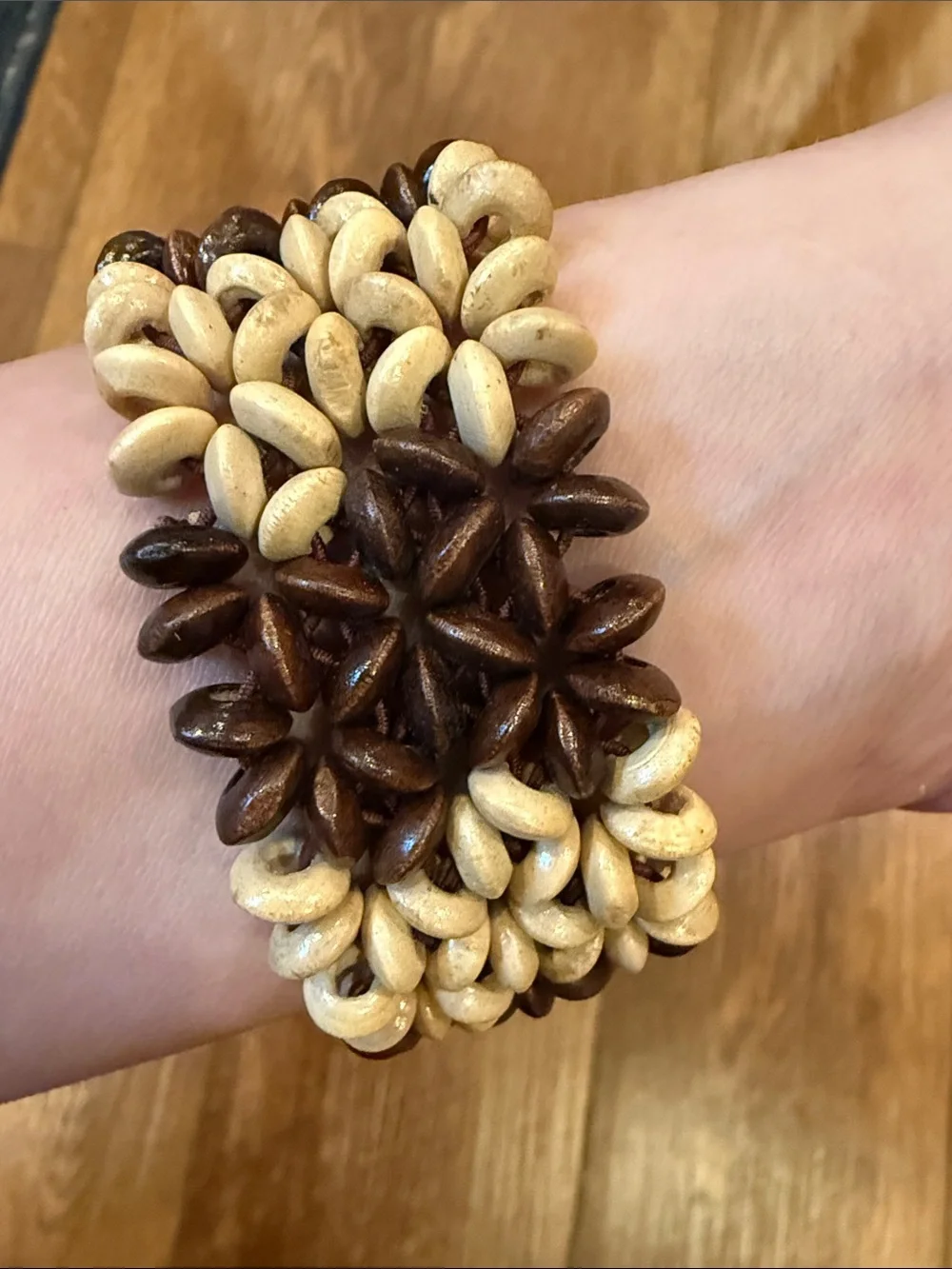 Handmade Brown & Cream Seed Beaded Barrette